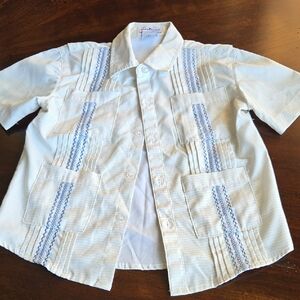 Boy's Guayabera Yellow And Light Blue Striped Shirt